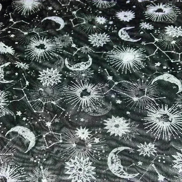 Just Polly Sheer Mesh Constellation Astrology Top Moon Star Print Long Sleeve, L - Picture 5 of 11